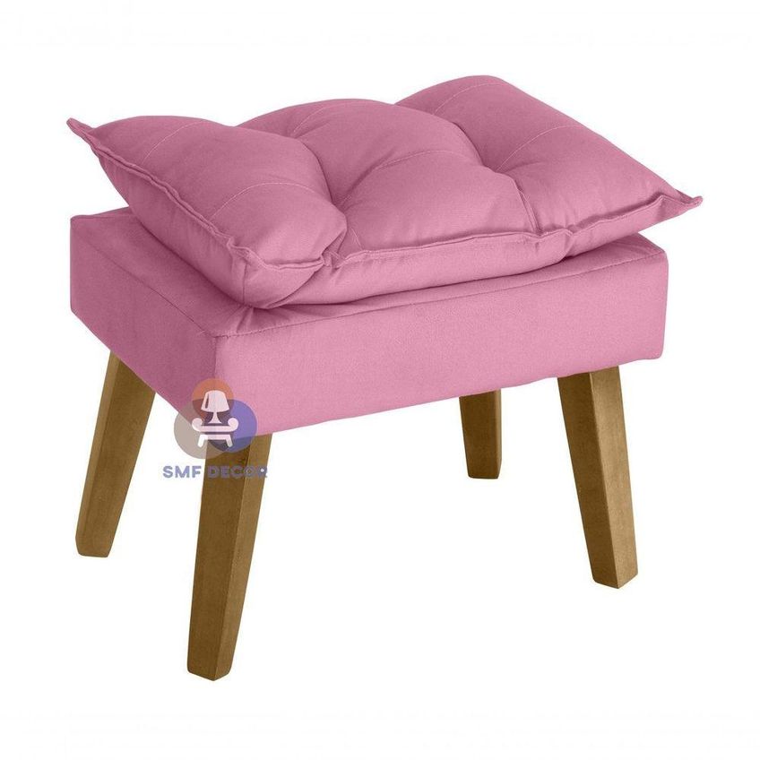 Kit 02 Poltrona Decorativa Com Puff Glamour Opala Suede Fibra Siliconada Rosê SMF Decor - imagem 5