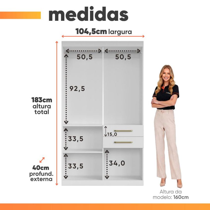Guarda Roupas Solteiro 5 Portas 2 Gavetas Maya - imagem 3