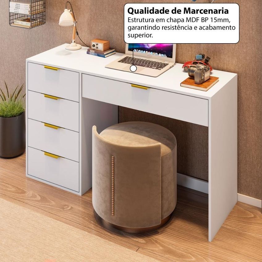 Escrivaninha CRRUI-ESC010 Moderno 5 Gavetas MDP 136cm Branco Multimóveis - imagem 4