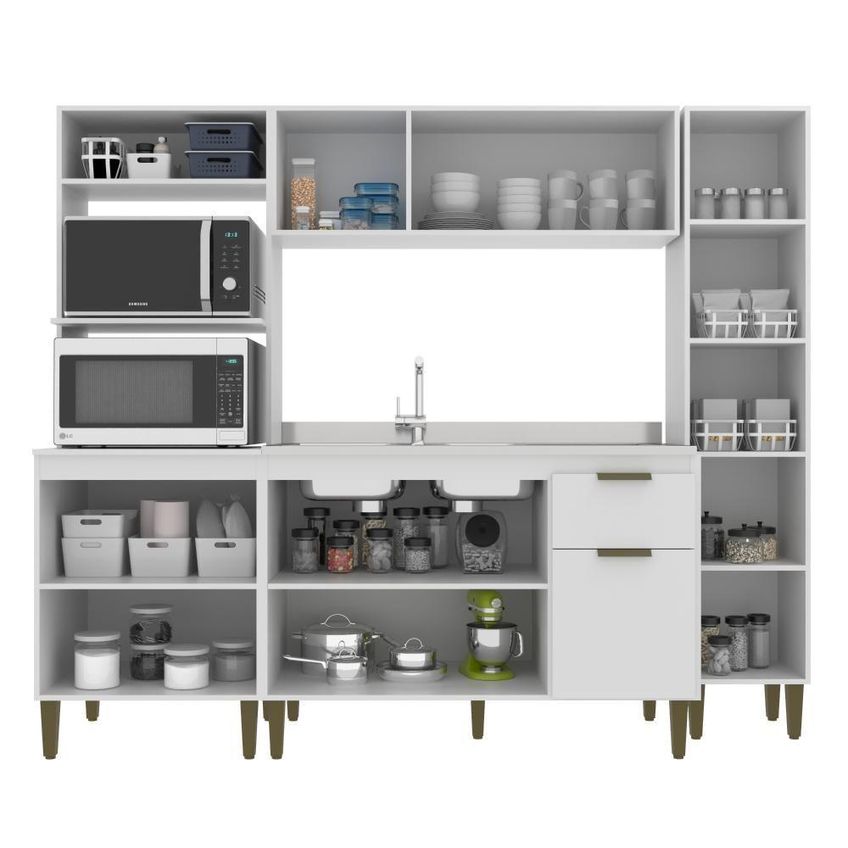 Cozinha Completa Iara 10 Portas 1 Gaveta MDP 220cm Branco J Carvalho Móveis - imagem 5