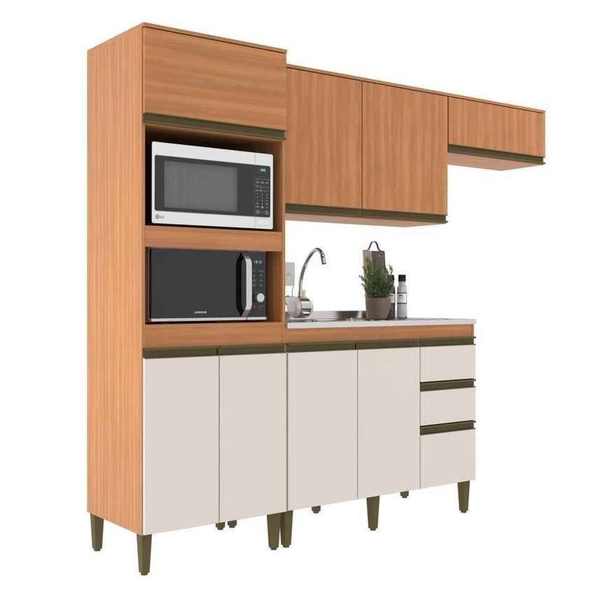 Cozinha Completa Modulada Cecilia 4 Pecas 8 Portas 3 Gavetas Freijo Off White J Carvalho Moveis - imagem 3