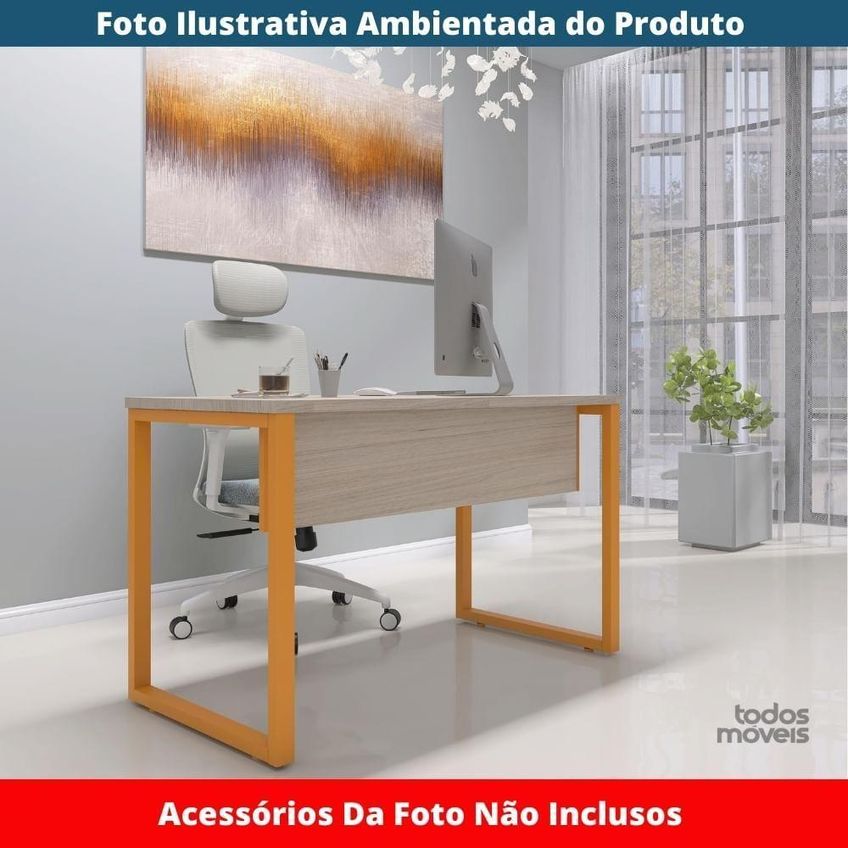 Mesa De Trabalho Retangular P25 Tub Contemporânea Mdf-mdp 90cm Nogueira Casablanca Laranja Pandin - imagem 5