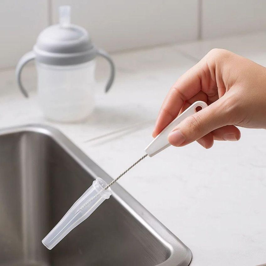 Kit Escova Em Nylon Para Limpar E Higienizar Canudo De Bebe Infantil Com Escovas Robustas Branco - imagem 3