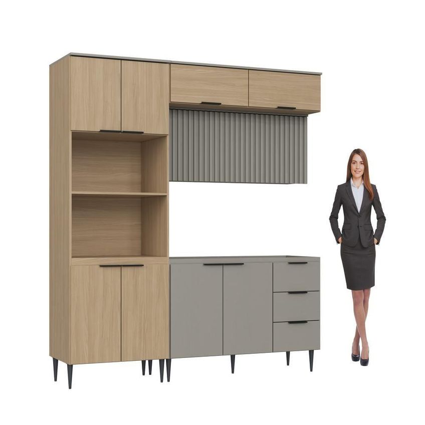 Cozinha Completa Lavinia 9 Portas 3 Prateleiras MDF-MDP 190cm Imperial e Fume J Carvalho Móveis - imagem 3