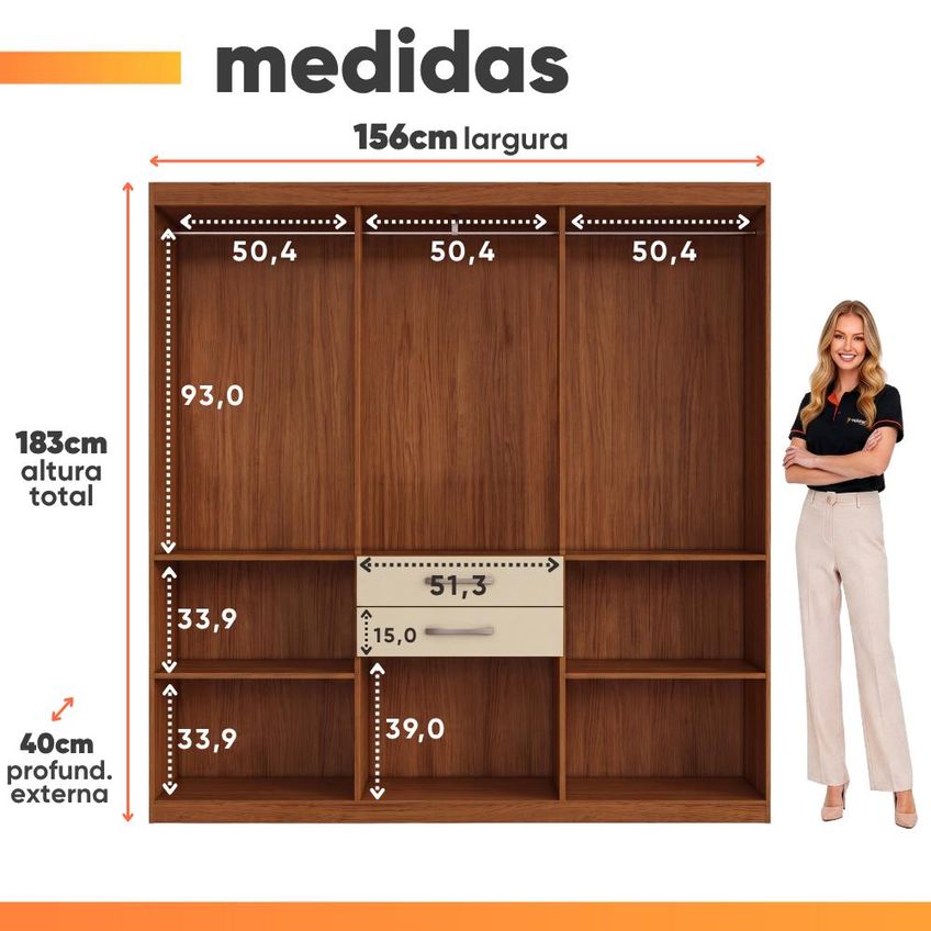 Guarda Roupas Solteiro 7 Portas 2 Gavetas Maya - imagem 3