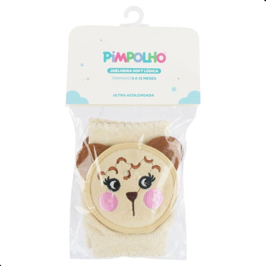 Joelheira Para Bebê Soft Antiderrapante Proteção Animais Bege Onça Pimpolho Único - imagem 3