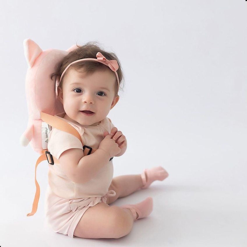 Mochila Almofada Protetora De Cabeça Infantil Rosa Pimpolho Formato Gato Neoprene - imagem 3
