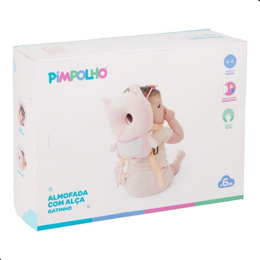 Mochila Almofada Protetora De Cabeça Infantil Rosa Pimpolho Formato Gato Neoprene - imagem 4