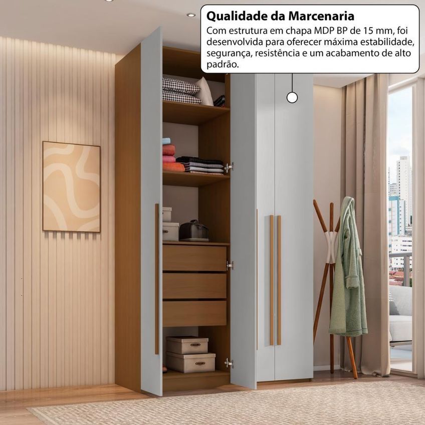 Guarda Roupa Solteiro Crrui-grp120 4 Portas 3 Gavetas Mdp Madeirado-cinza Multimóveis - imagem 3