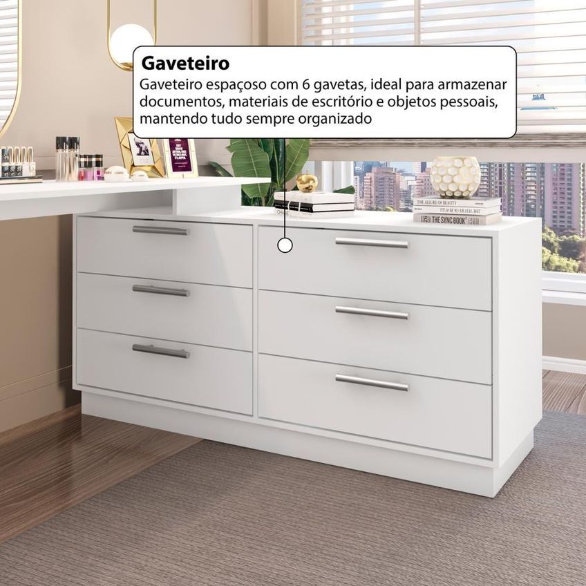 Penteadeira Em L Crrui-cmo004 6 Gavetas Flex Branco Multimóveis - imagem 3
