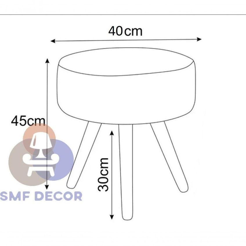 Puff Redondo Pés Palito Assento Espuma Suede Preto SMF Decor - imagem 2