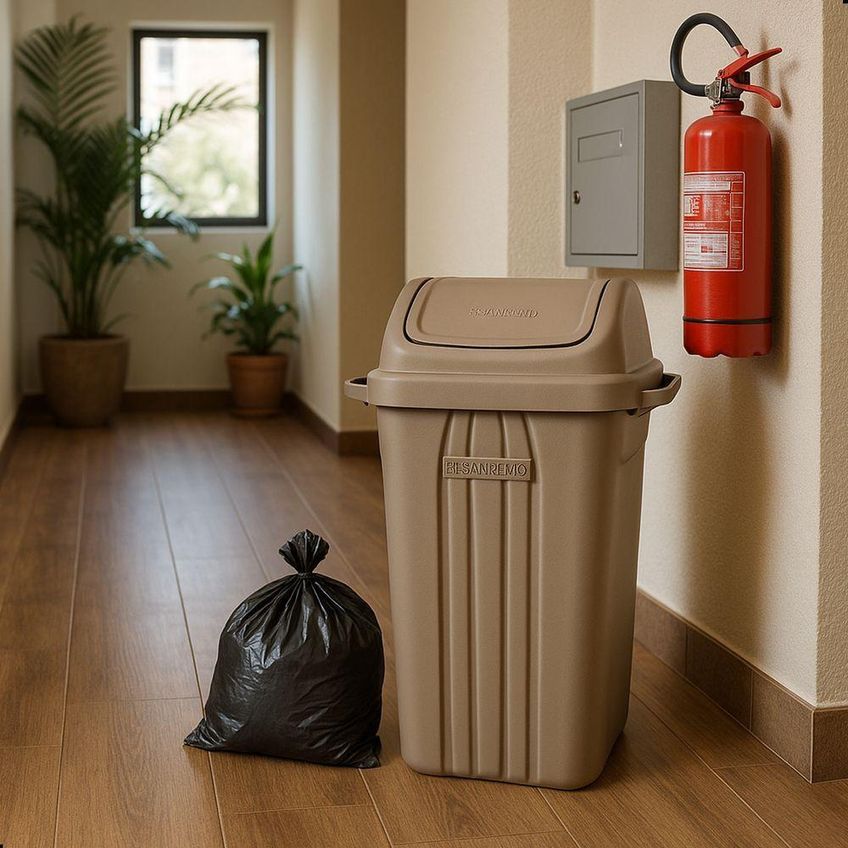 Lixeira Plástica Com Tampa Basculante 30l Plástico Abertura Prática E Higiênica Bege Sanremo - imagem 3