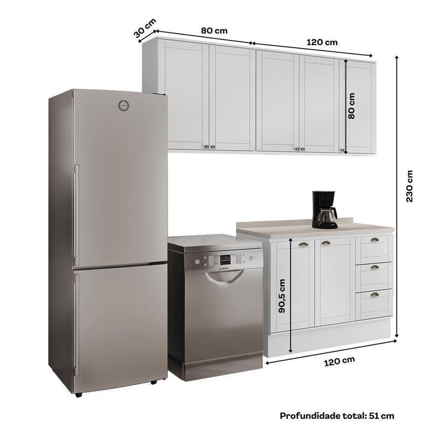 Cozinha Completa Com Balcão Milla Cedar 7 Portas 3 Gavetas MDF Branco Móveis Carraro - imagem 4