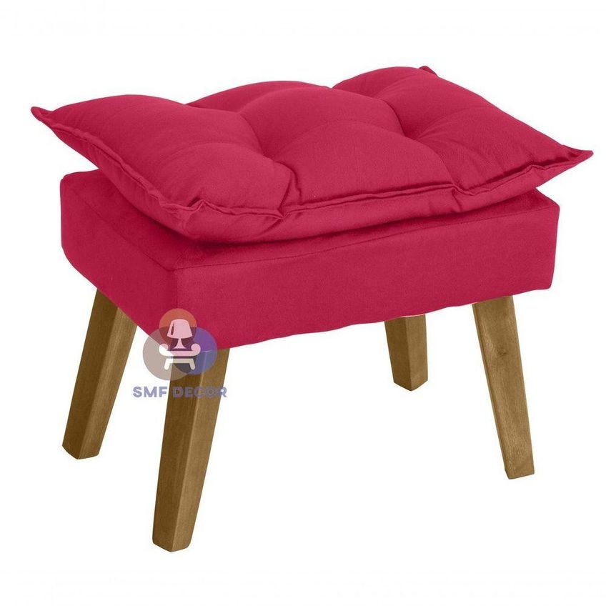Poltrona Decorativa Com Puff Glamour Suede Conforto Vermelho SMF Decor - imagem 3