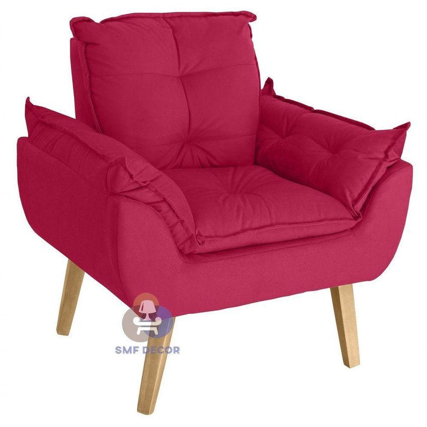 Poltrona Decorativa Com Puff Glamour Suede Conforto Vermelho SMF Decor - imagem 4