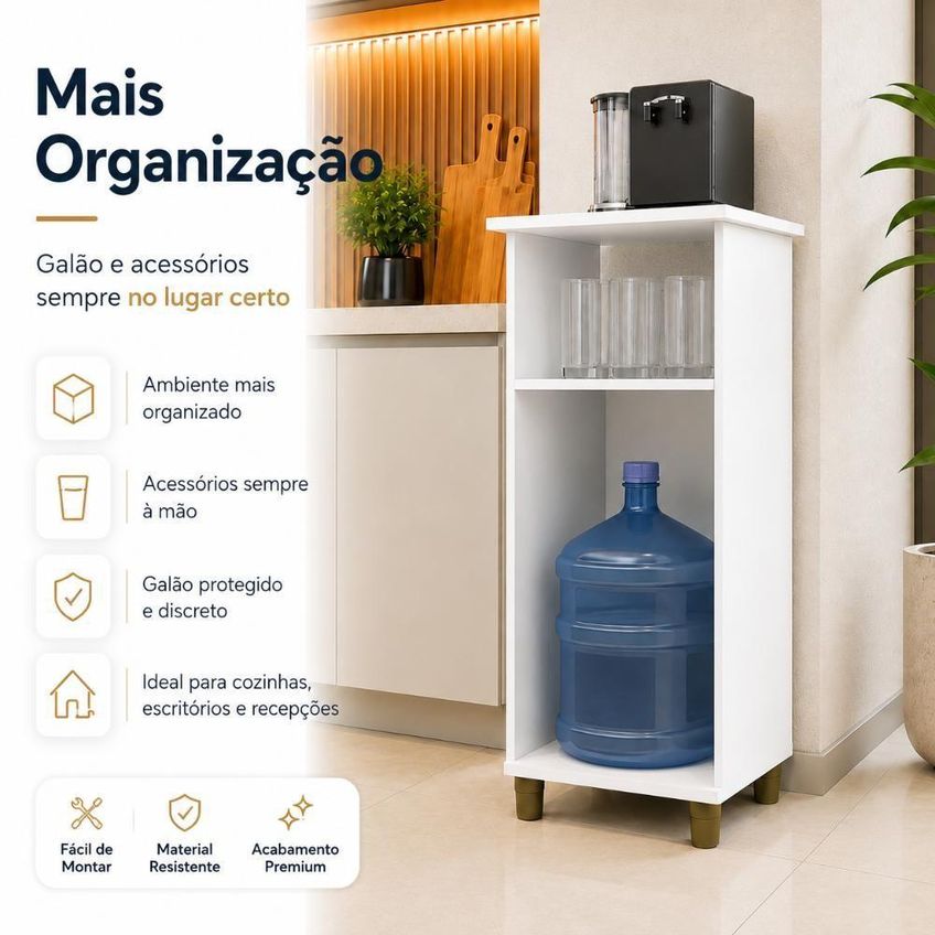 Balcão Para Água Balcão 1 Porta 1 Prateleira MDP 40cm Branco J Carvalho Móveis - imagem 3