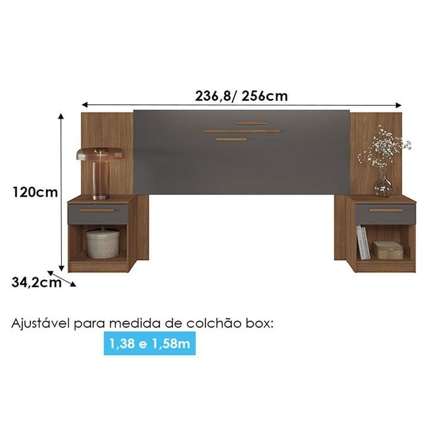 Guarda Roupa Casal Com Cabeceira Buriti 4 Portas 2 Gavetas Mdp Mdf Jatobá Grafite Santos Andirá - imagem 2