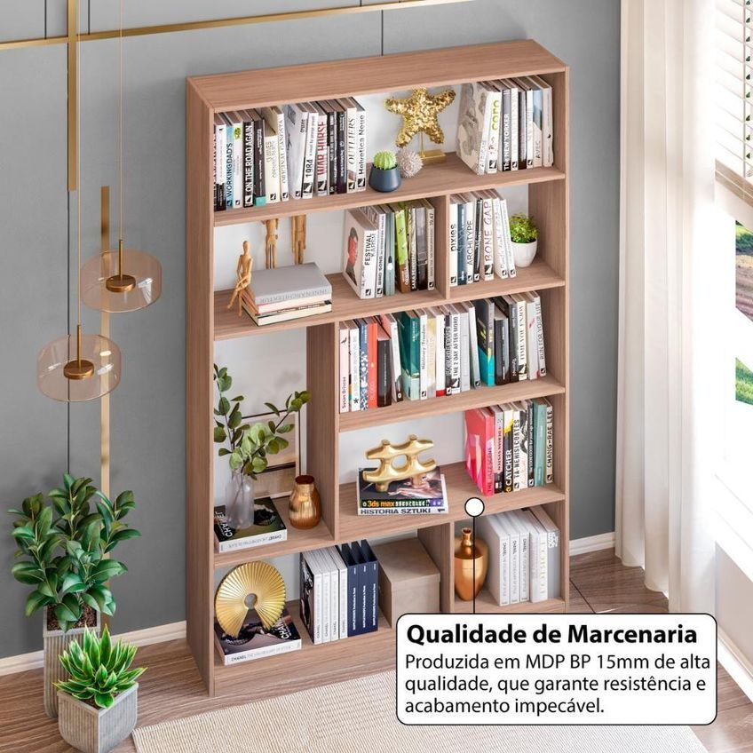 Estante De Escritório CRRUI-EST003 Moderno 4 Prateleiras 8 Nichos Amadeirado Multimóveis - imagem 3