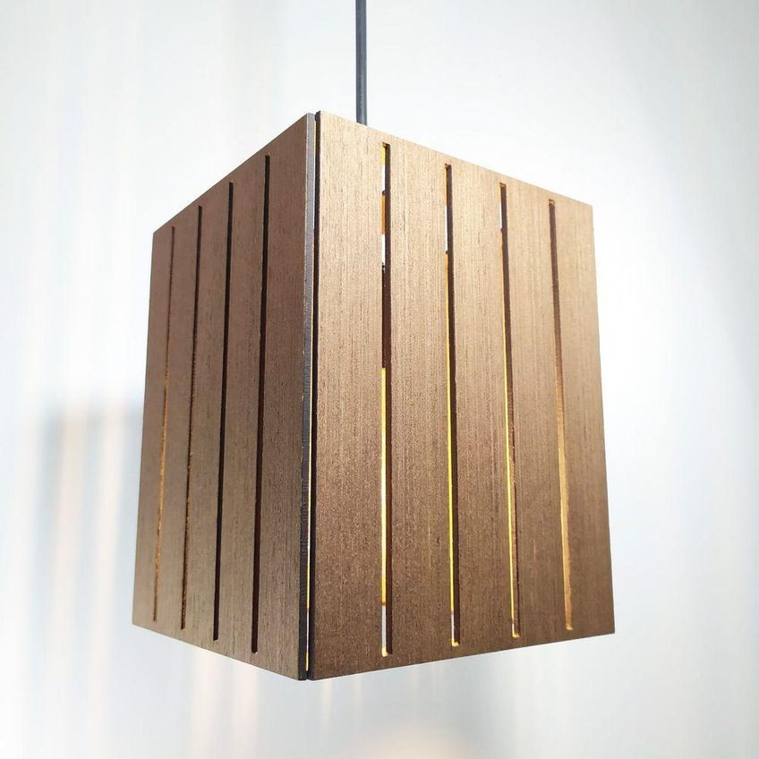 Luminária De Teto Pendente Lustre Madeira MDF Rústica Imbuia - imagem 3