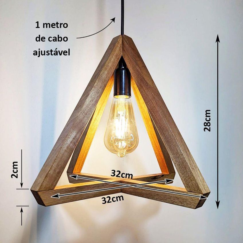 Luminária De Teto Pendente Madeira Maciça Rústica Retrô Moderna Bivolt Jequitibá E27 - imagem 4