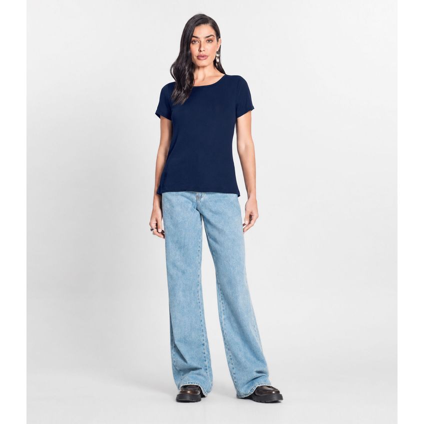Blusa Feminina Malha Me Viscose Azul P - imagem 3