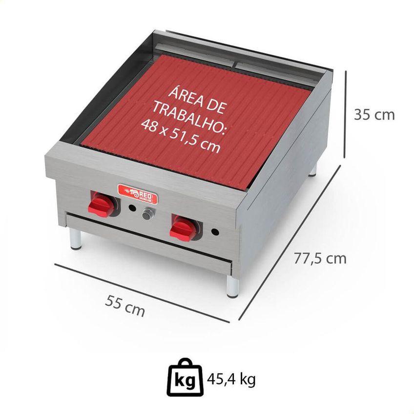 Chapa Char Broiler Red Chameleon 2 Queimadores A Gás GLP CHBR02 Com Chapa Bifeteira - imagem 3