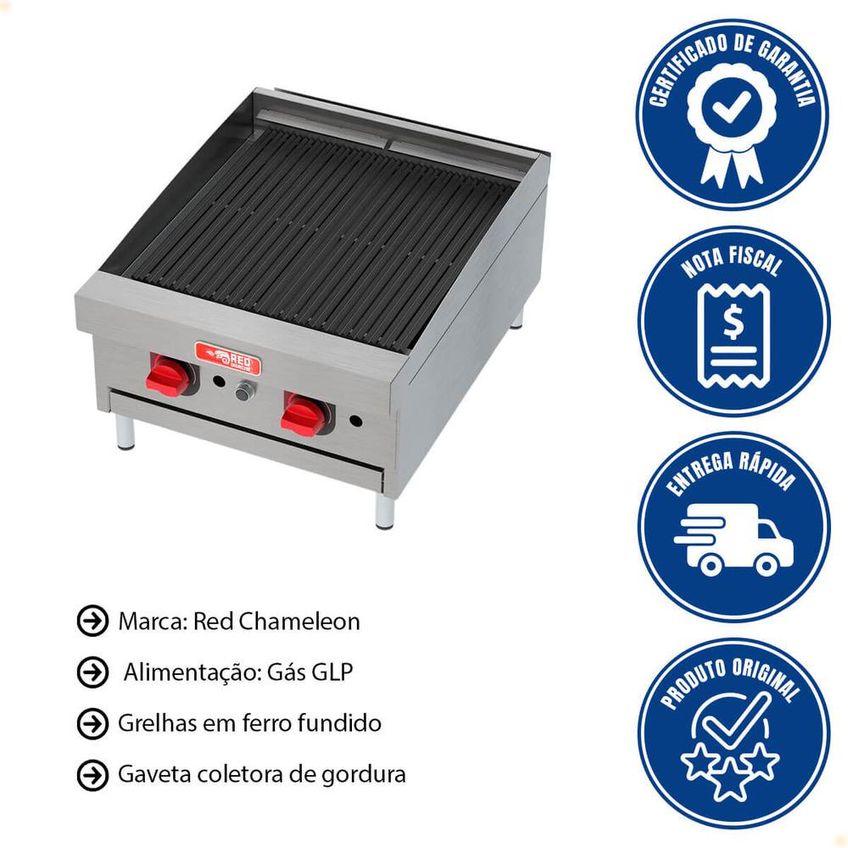 Chapa Char Broiler Red Chameleon 2 Queimadores A Gás GLP CHBR02 Com Chapa Bifeteira - imagem 4