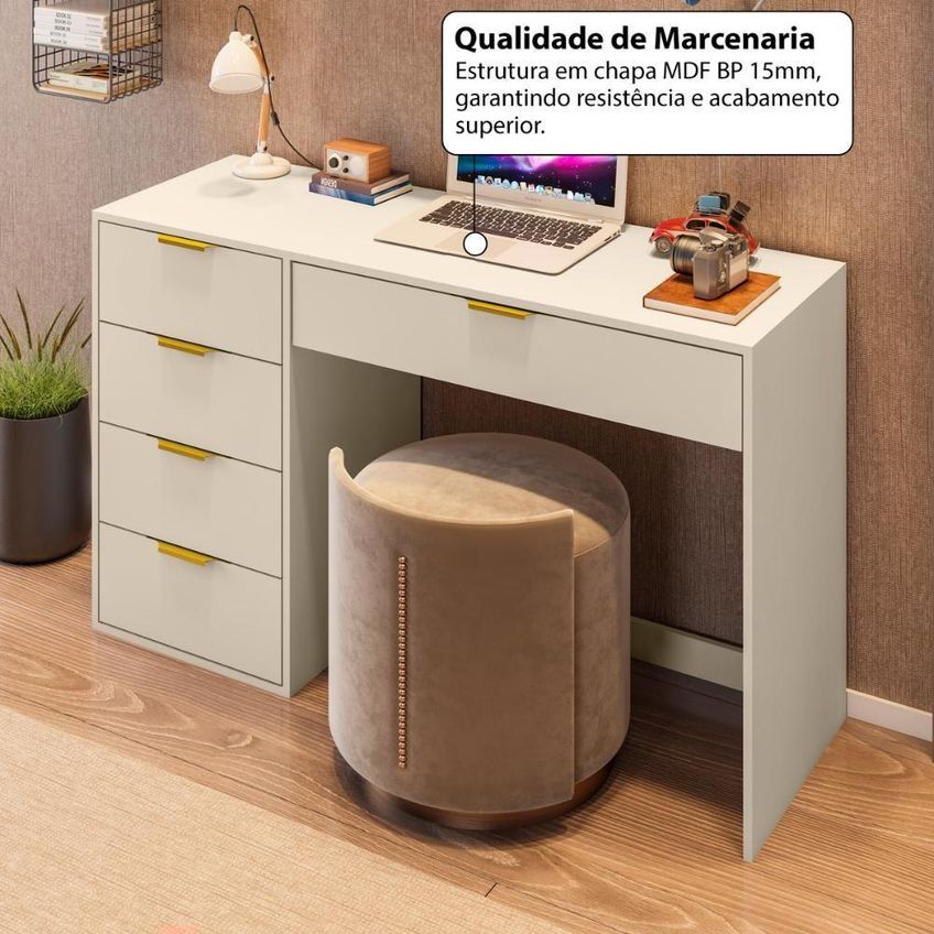 Escrivaninha CRRUI-ESC010 Moderno 5 Gavetas 136cm Off White Multimóveis - imagem 3