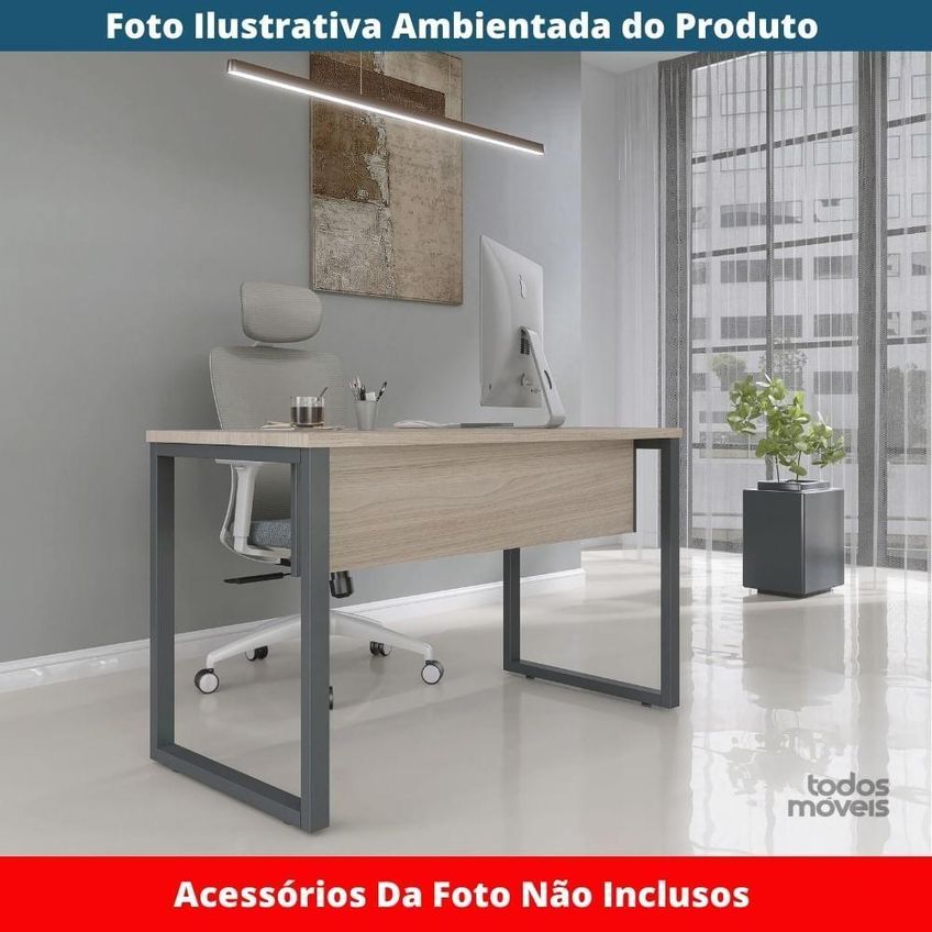 Mesa De Trabalho Retangular P25 Tub Contemporânea Mdf-mdp 90cm Bege Pandin Móveis - imagem 3