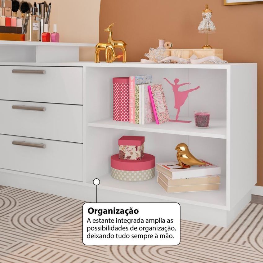 Penteadeira Em L Crrui-cmo003 3 Gavetas 2 Nichos Flex Mdp Branco Multimóveis - imagem 3