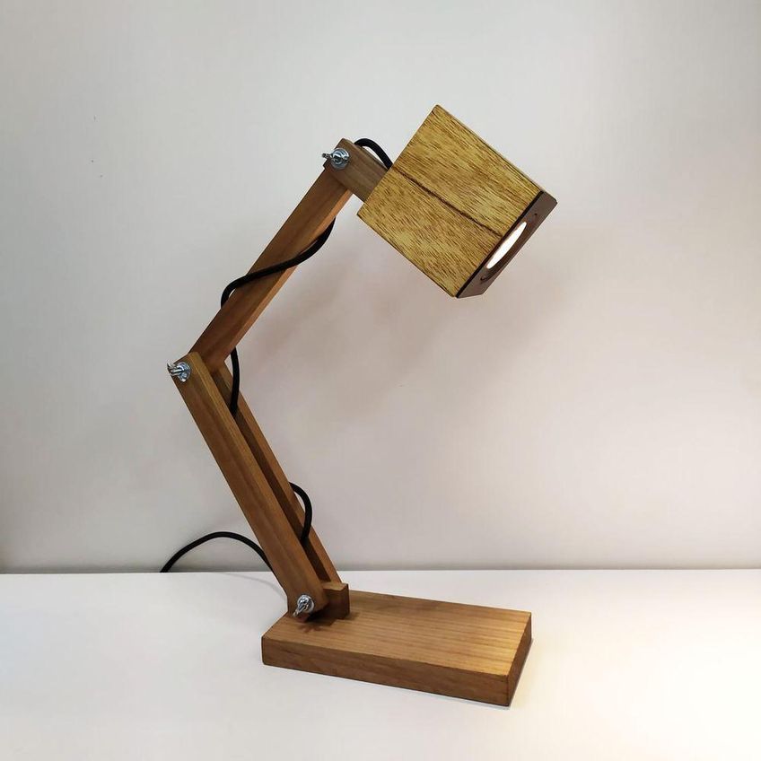 Luminária De Mesa Abajur Articulável Retrô Vintage Sala Bivolt Led Madeira Natural - imagem 3