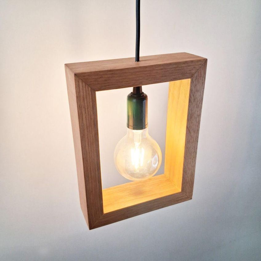 Luminária Pendente De Teto Madeira Maciça Retângulo Design Minimalista Bivolt Com Canopla Bocal E27 - imagem 3