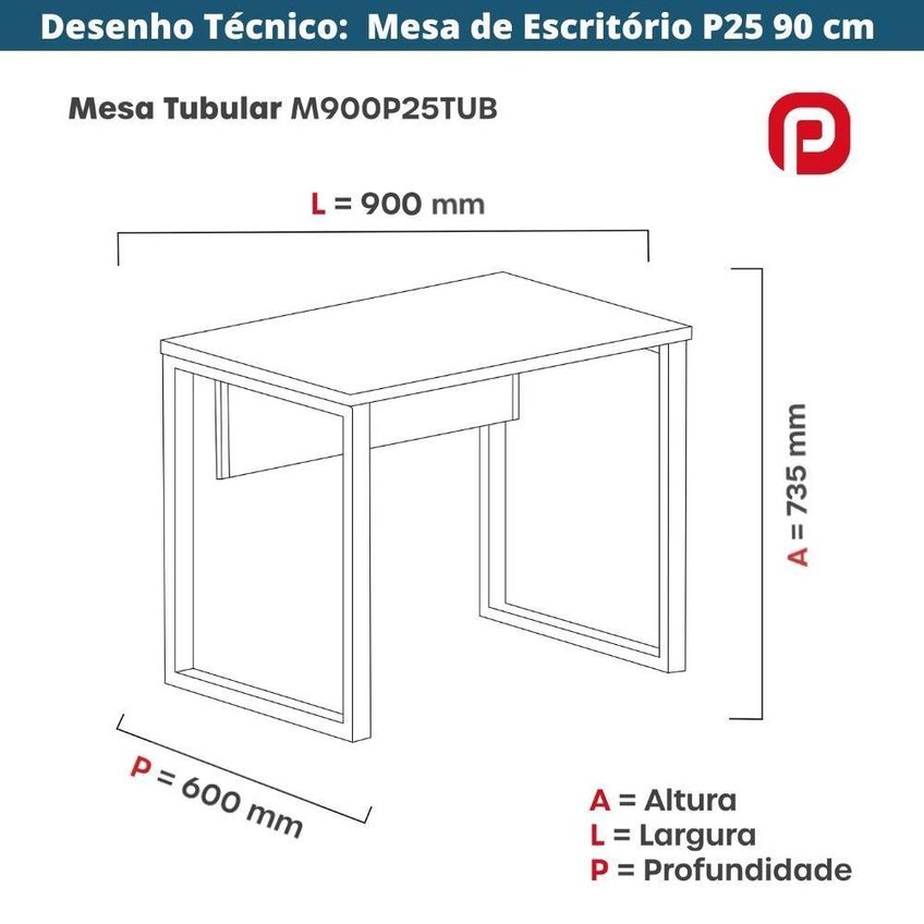 Mesa De Trabalho Retangular P25 Tub Contemporânea Mdp 90cm Nogueira Casablanca Azul Dali Pandin - imagem 3
