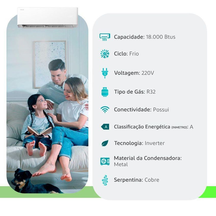 Ar Condicionado Split Inverter Hisense Hi Efficiency 18000 Btus Frio 220v As-18tw2rwphb00e - imagem 3