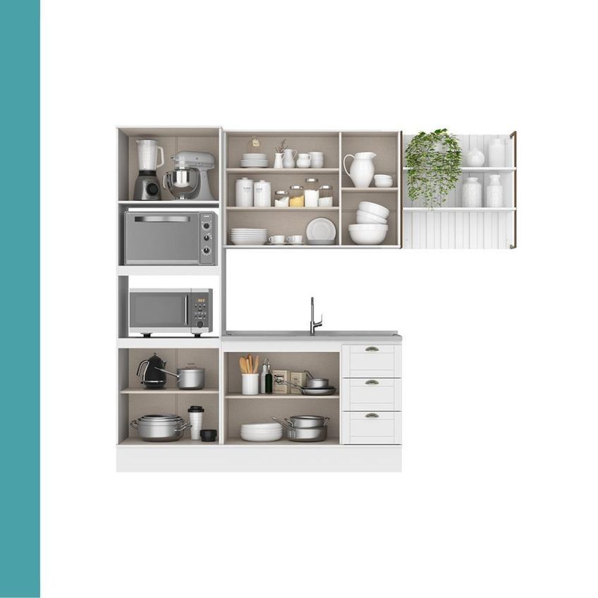 Cozinha Completa Com Balcão Milla Harbor 9 Portas 3 Gavetas MDF 270cm Branco - imagem 4