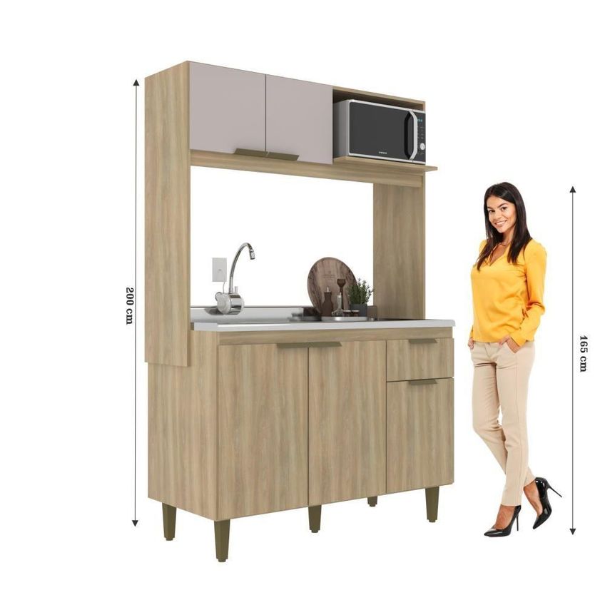 Cozinha Compacta Julia 5 Portas 1 Gaveta Mdp 123cm Dourado J Carvalho Móveis - imagem 5