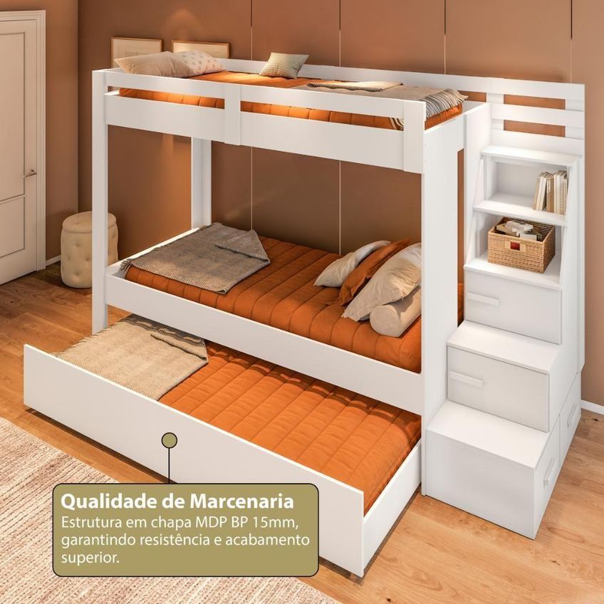 Treliche Solteiro Para Colchão 88x188cm Crrui-cam010 Mdf Mdp Branco Multimóveis - imagem 5