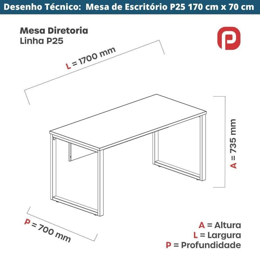 Mesa De Trabalho Para Escritório Retangular P25 Tub Contemporânea 170cm Bege Pandin Móveis - imagem 3