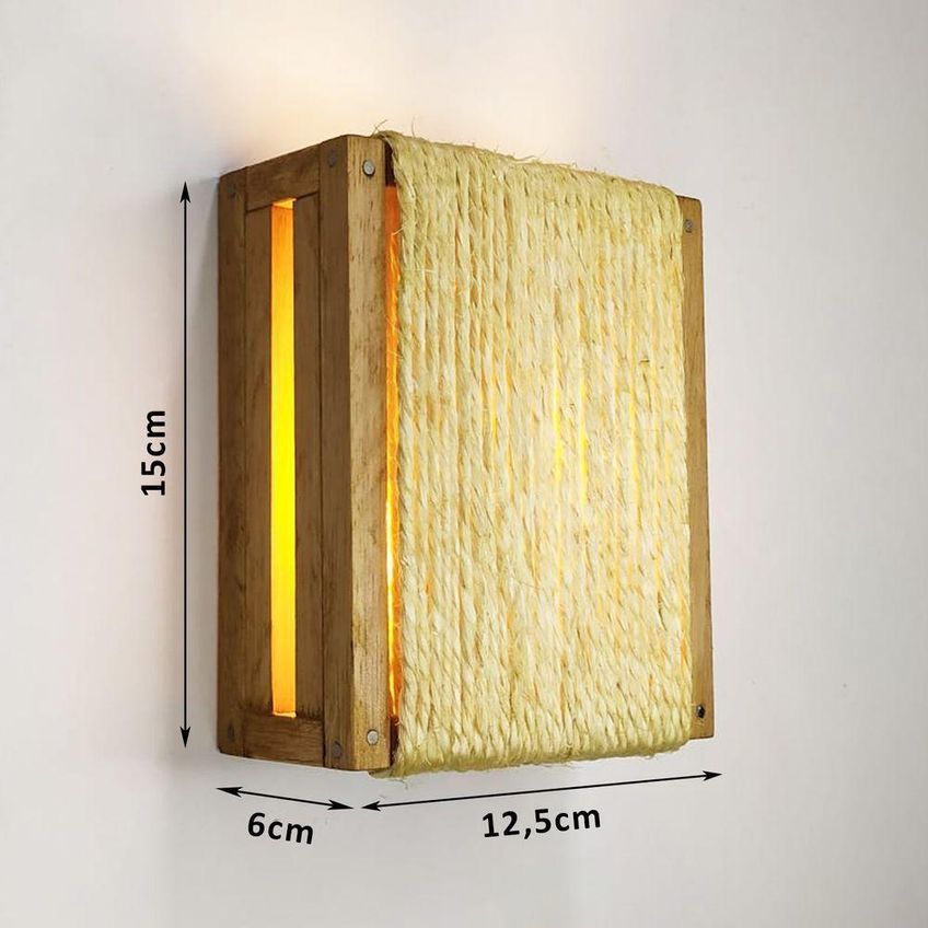 Luminária De Parede Muro Arandela Madeira Maciça Sisal Rústica Bivolt - imagem 3
