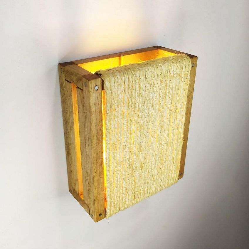 Luminária De Parede Muro Arandela Madeira Maciça Sisal Rústica Bivolt - imagem 4