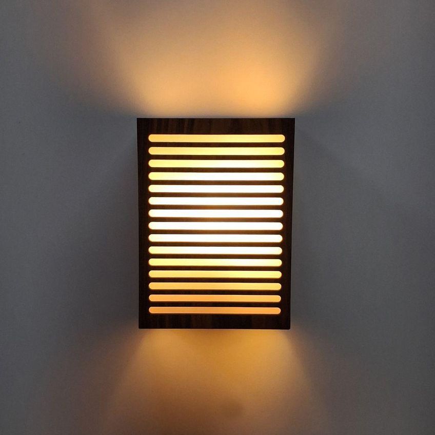 Luminária Parede Decorativa LED Corredor Quarto Sala Ferro Bivolt Marrom MDF - imagem 4