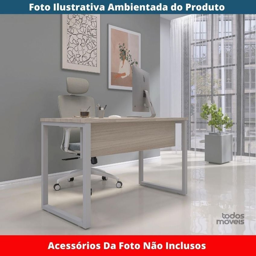 Mesa De Trabalho Para Escritório Retangular P25 Tub Contemporâneo Mdf-mdp 150cm Bege Pandin Móveis - imagem 3