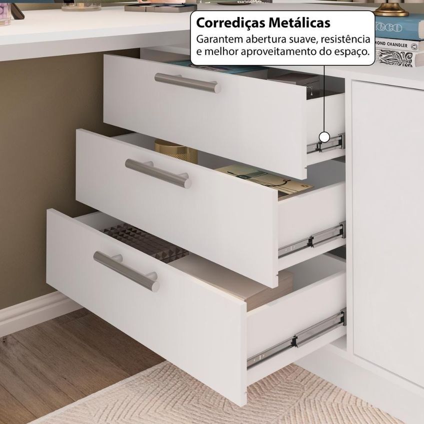 Penteadeira Em L CRRUI-CMO001 3 Gavetas 2 Portas Flex Branco Multimóveis - imagem 4
