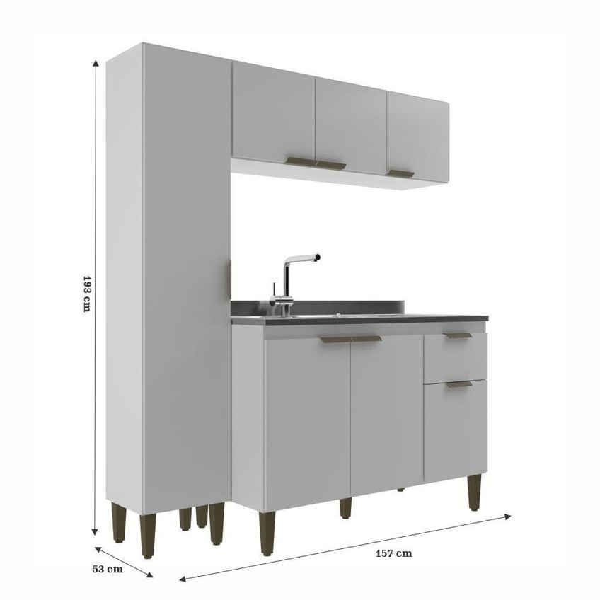 Cozinha Completa Modulada Iara 7 Portas 3 Prateleiras MDP Branco J Carvalho Móveis - imagem 3