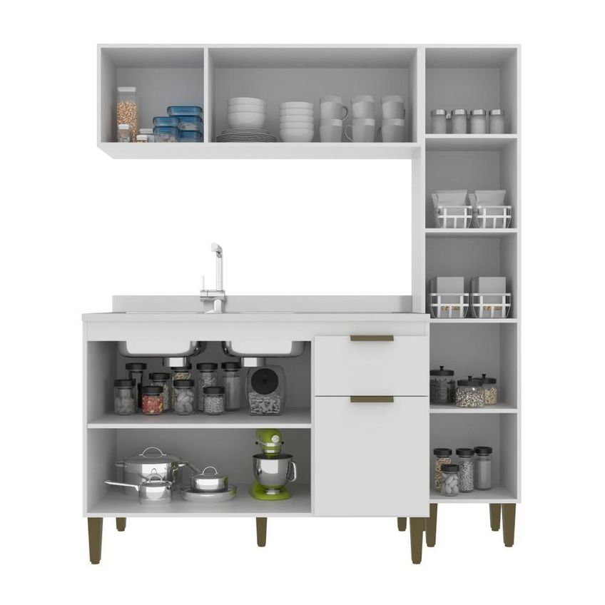 Cozinha Completa Modulada Iara 7 Portas 3 Prateleiras MDP Branco J Carvalho Móveis - imagem 4