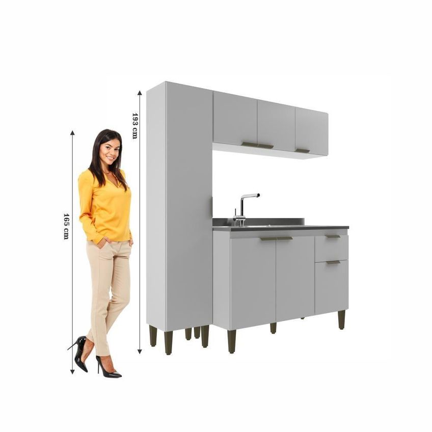 Cozinha Completa Modulada Iara 7 Portas 3 Prateleiras MDP Branco J Carvalho Móveis - imagem 5