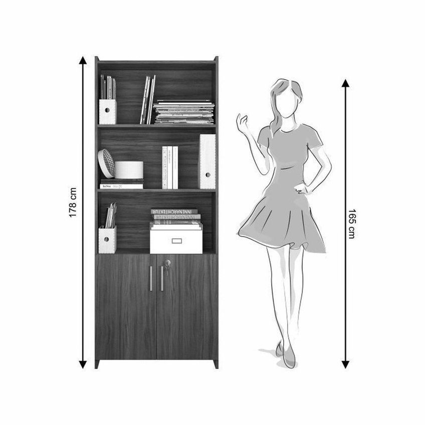 Kit Com 3 Armários Para Escritório Semi-aberto 2 Portas Com Chave Preto - imagem 4