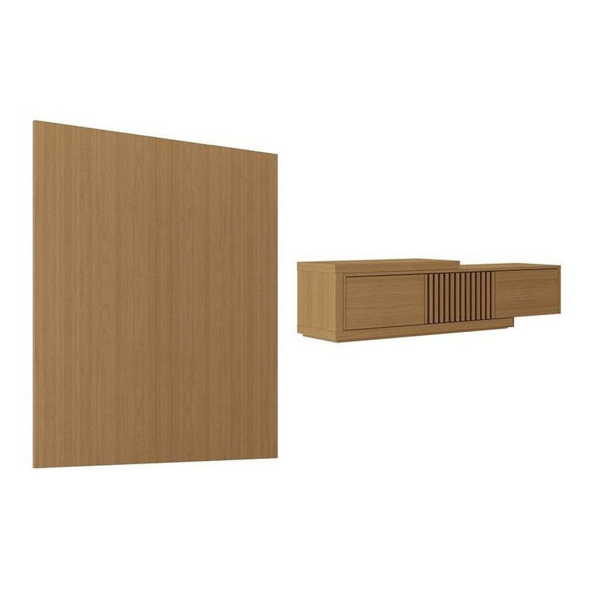 Rack Extensível Ripado Com Painel Tv 75 Polegadas 200x230cm Aruá Cabecasa Madeiraoriginals Marrom Jatobá - imagem 3