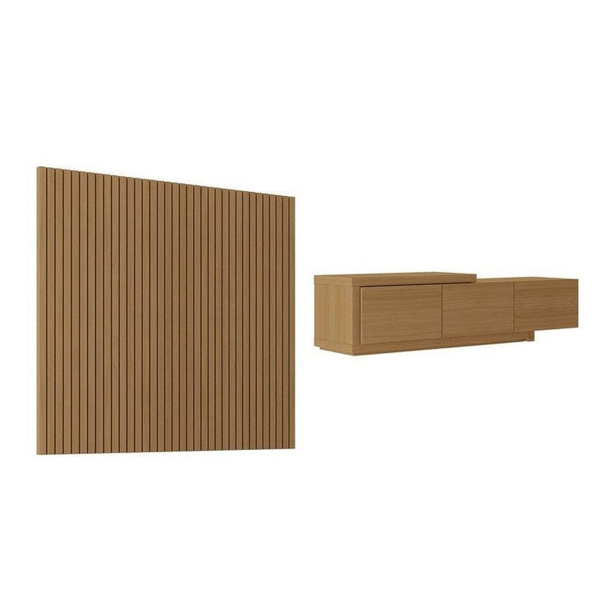 Rack Extensível Com Painel Ripado Tv 75 Polegadas 200x180cm Aruá Cabecasa Madeiraoriginals Marrom Jatobá - imagem 3