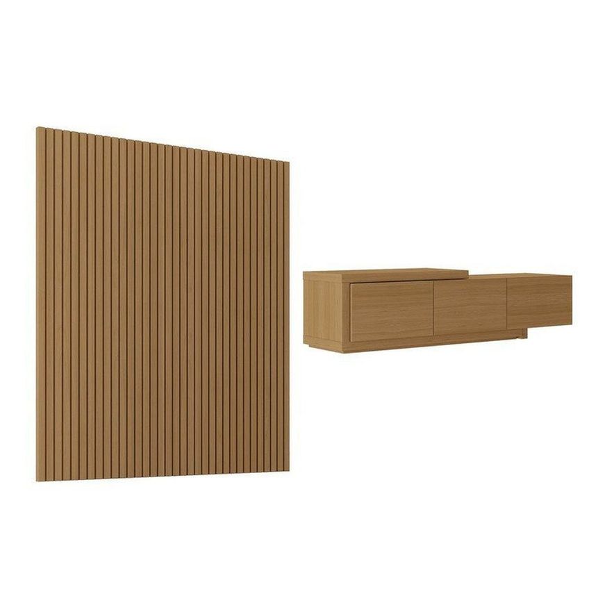 Rack Extensível Com Painel Ripado Tv 75 Polegadas 200x230cm Aruá Cabecasa Madeiraoriginals Marrom Jatobá - imagem 3